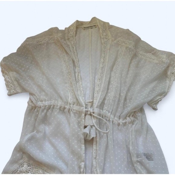 Abercrombie Fitch Cover Up Kimono Top One Size White Boho Coastal Festival Lace - Picture 3 of 5